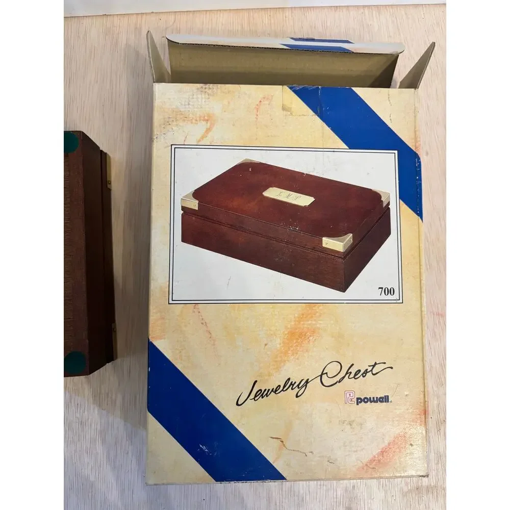 Vintage Powell Wood Jewelry Box /Treasure Box Solid Brass Brown Cherry Finish